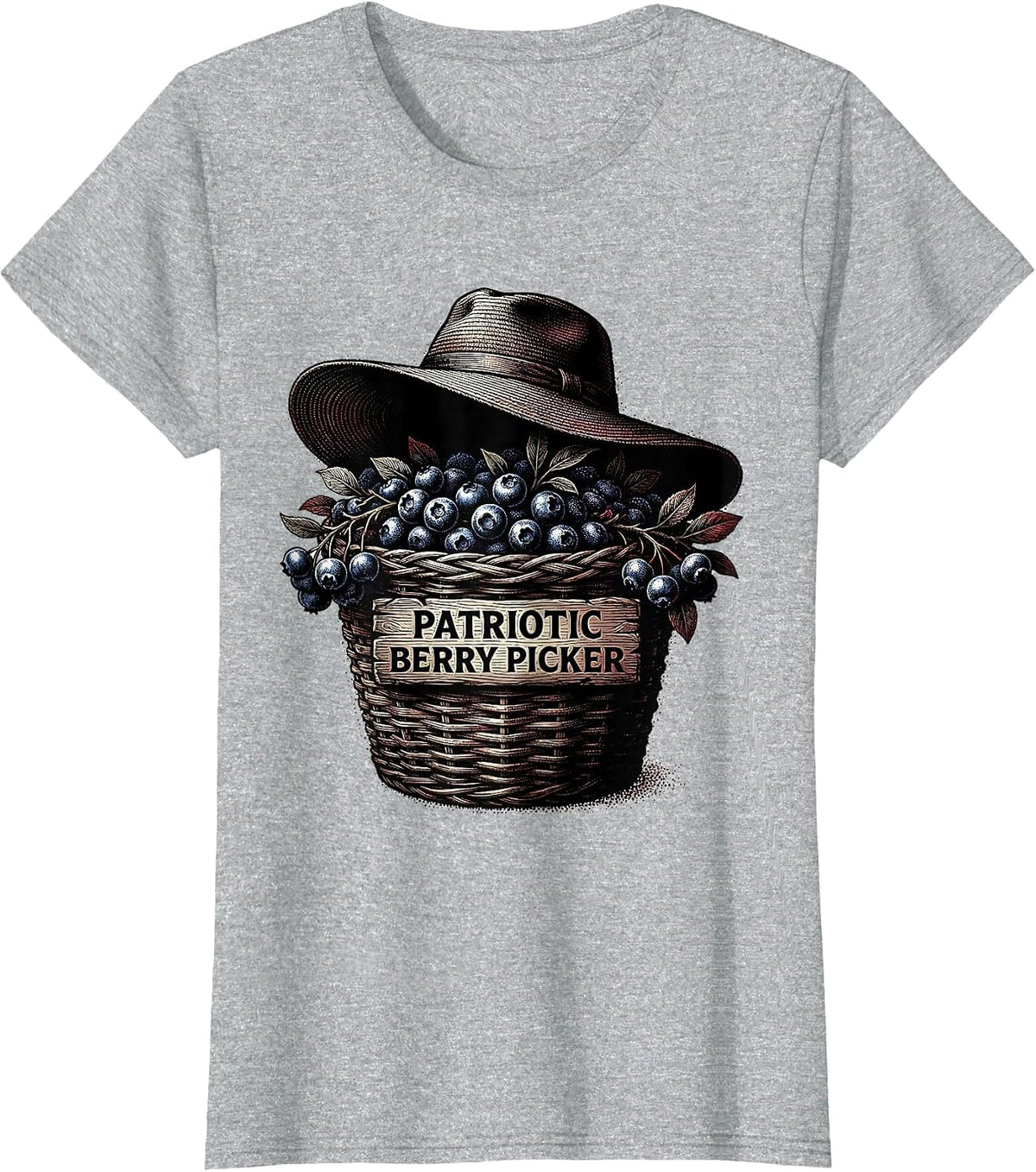 Women's Red White and Blueberries Patriotic Berry Picker T-Shirt - Heather Grey