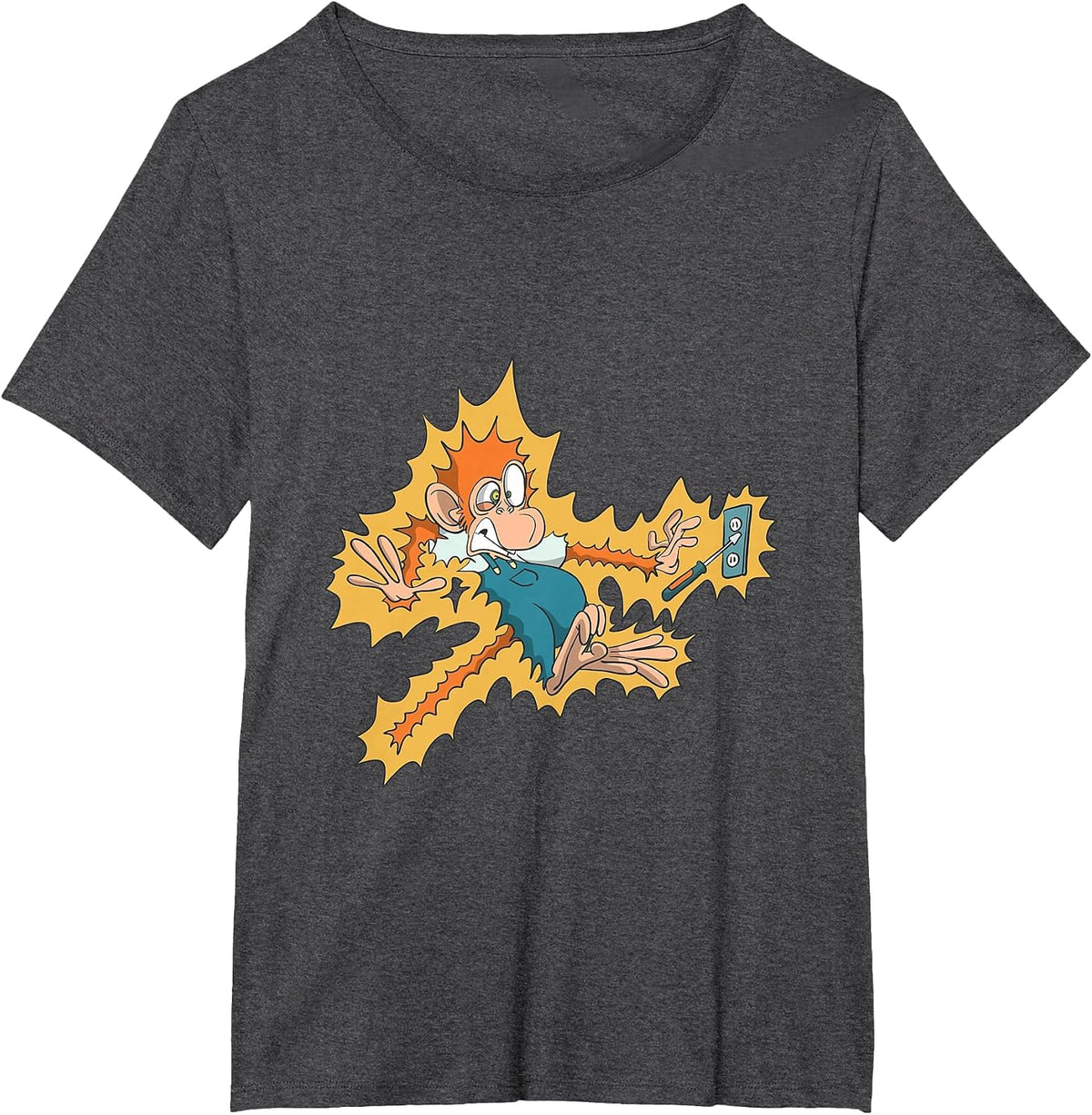 Monkey Electrician Getting Electric Shock T-Shirt - Dark Heather Grey