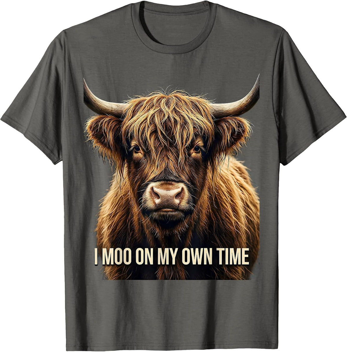 Men's I Moo On My Own Time Funny Highland Cow Sassy Cute Animal T-Shirt - Asphalt Grey