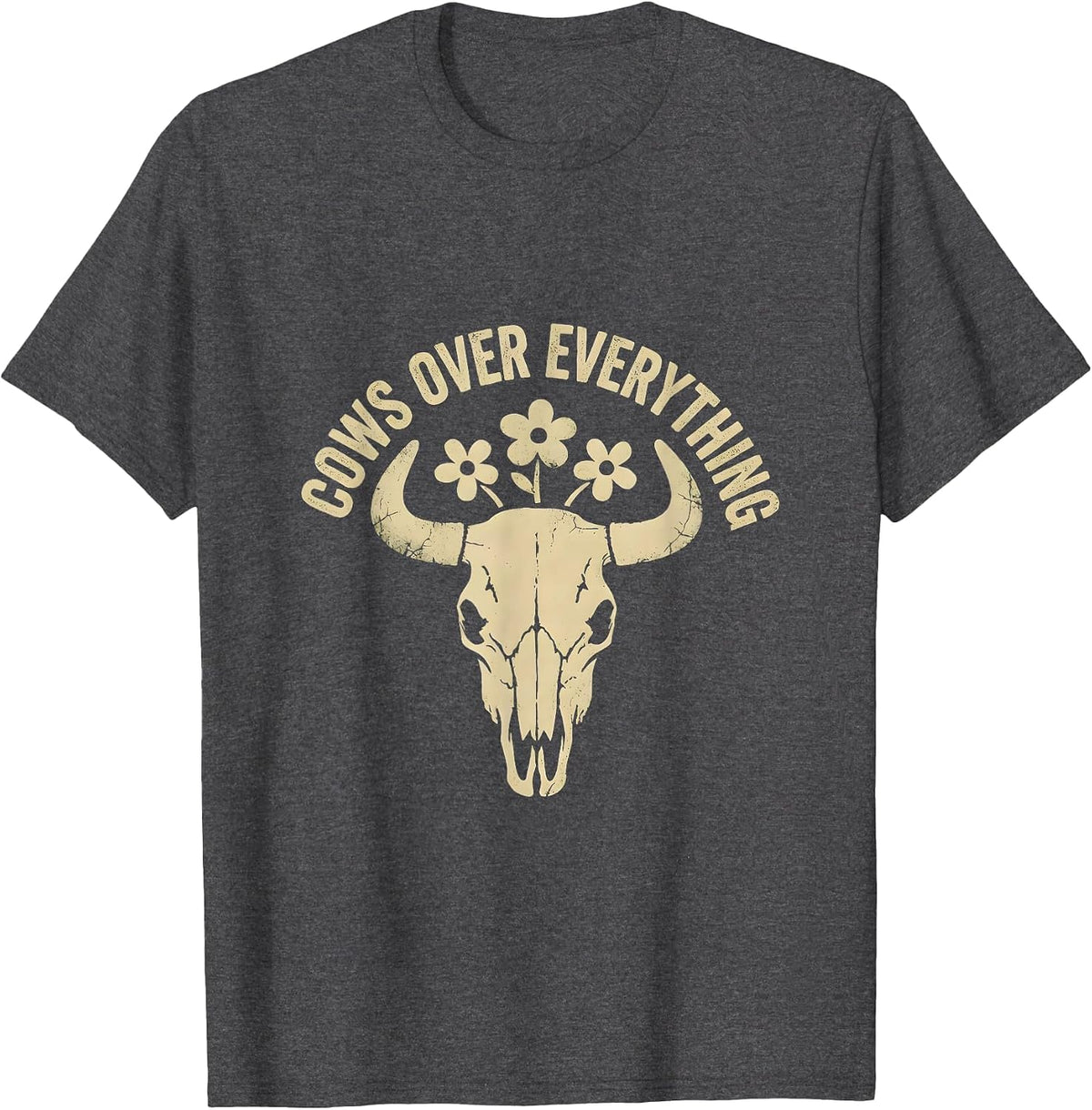 Men's Cows Over Everything Cow Lover Design T-Shirt - Dark Heather Grey
