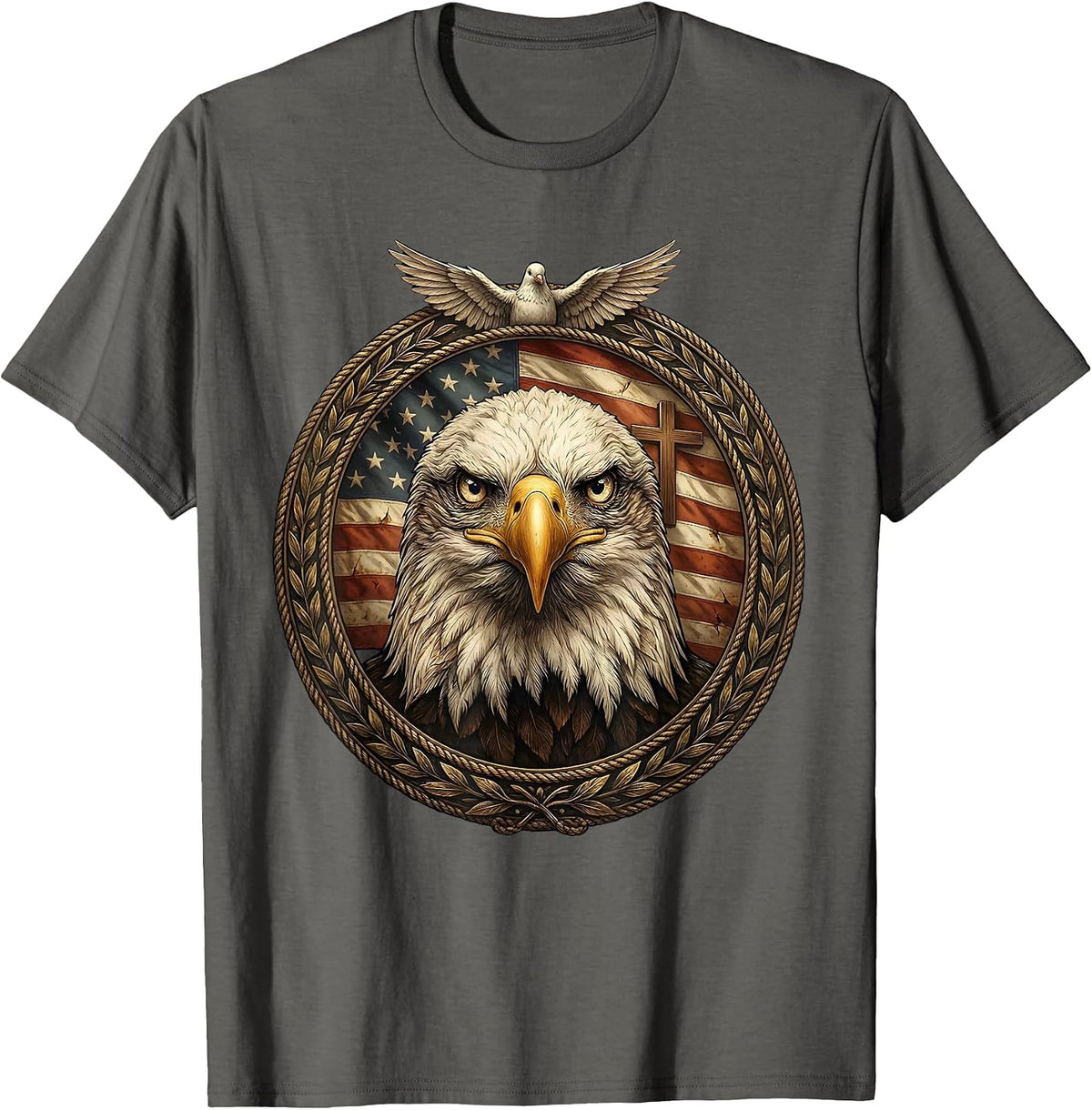 Bald Eagle Bold Portrait USA Patriotic Design T-Shirt - Asphalt Grey