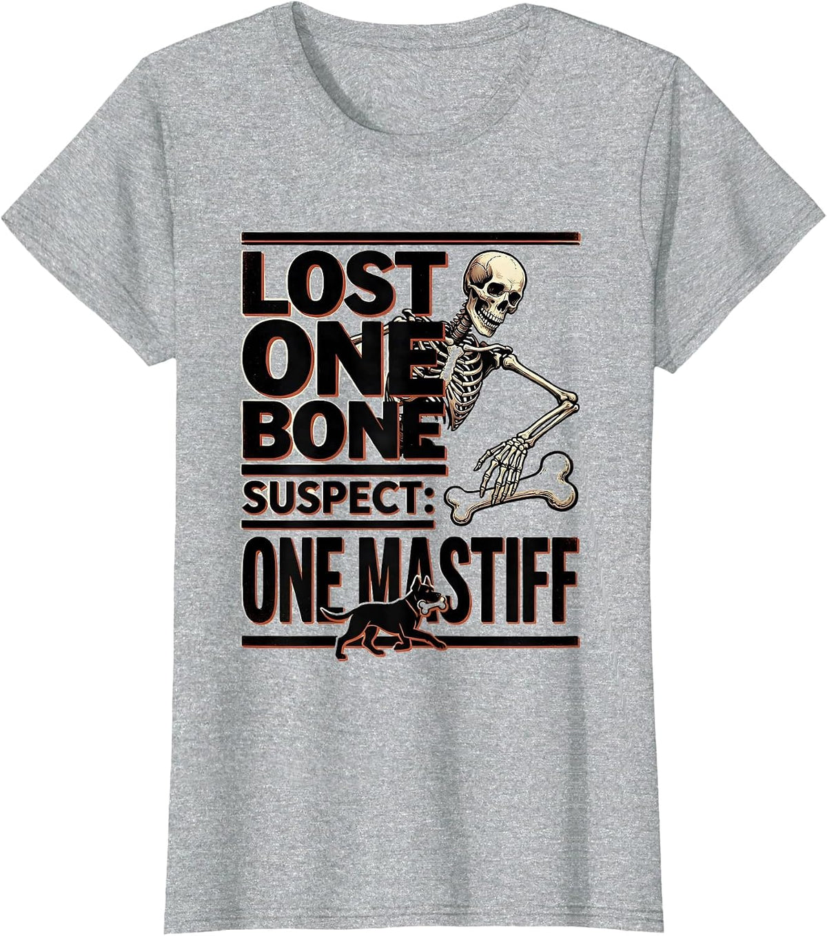 LOST ONE BONE SUSPECT ONE MASTIFF Funny Dog Mom Halloween T-Shirt - Heather Grey