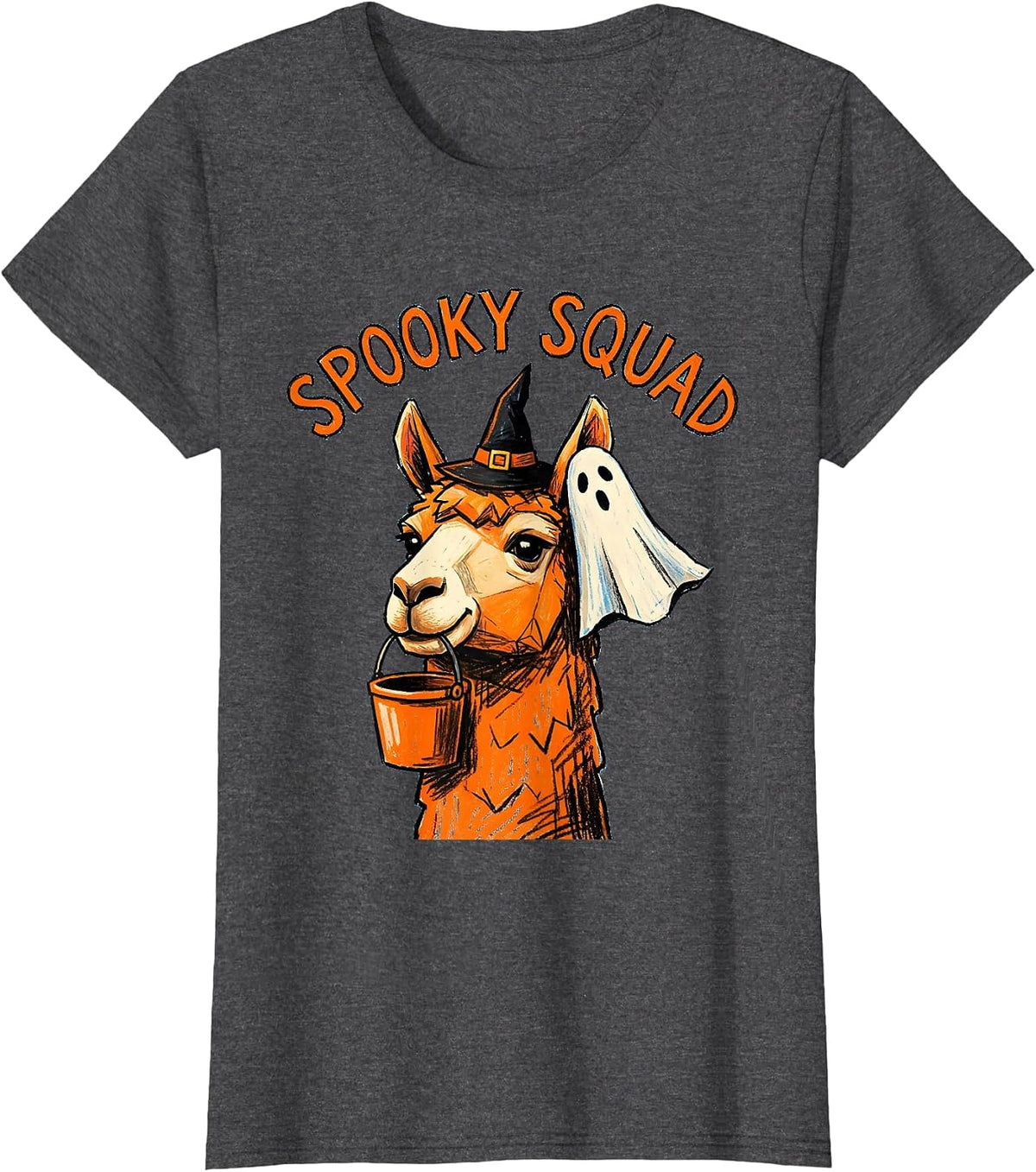 Women's Spooky Squad Naive Kidcore Llama Halloween Humor T-Shirt - Dark Heather Grey