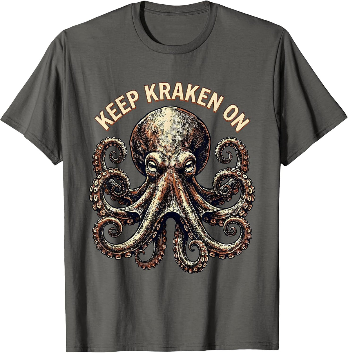 Keep Kraken On Vintage Octopus Lover Ocean Animal Art T-Shirt - Asphalt Grey