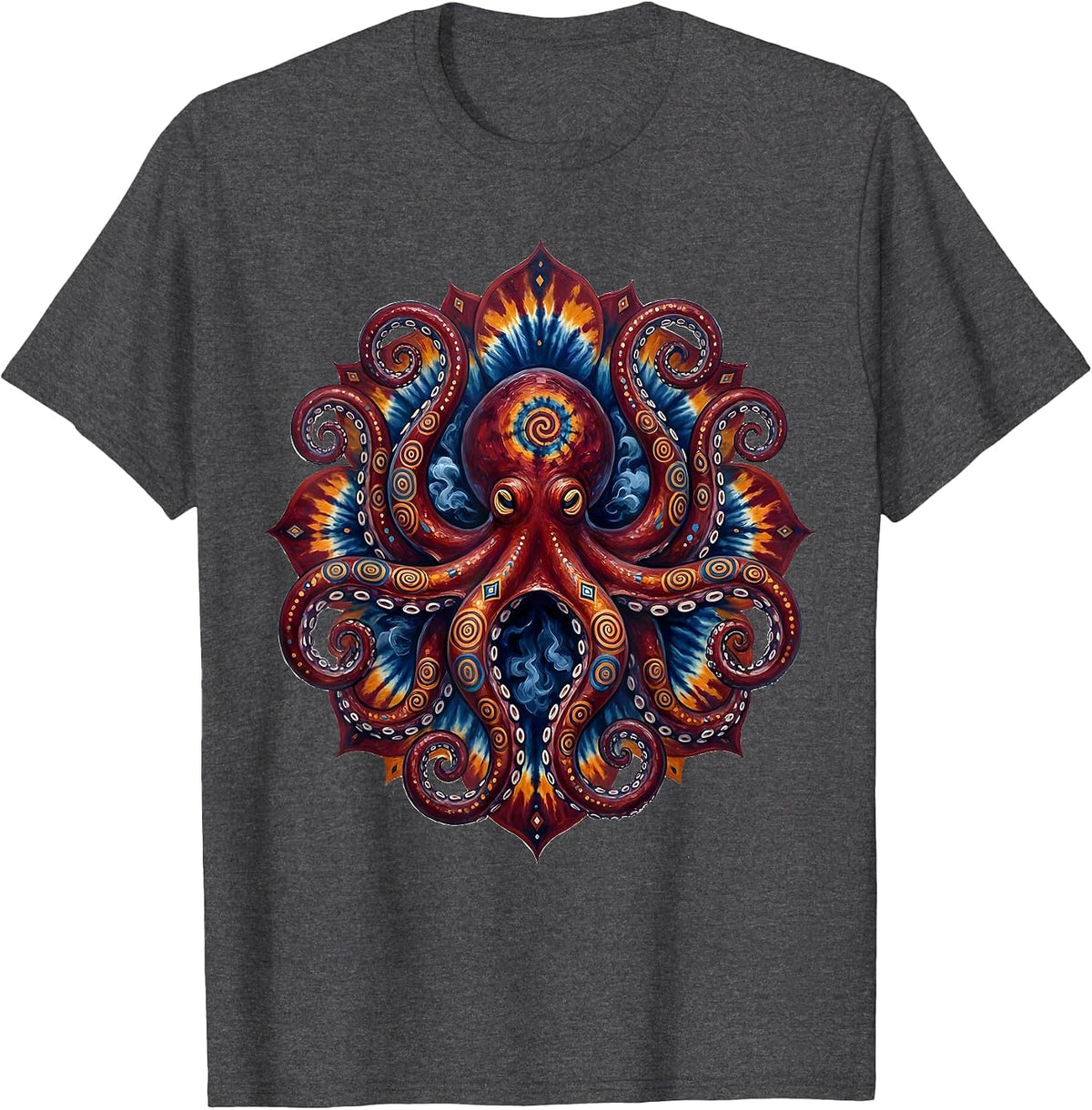 Men's Tie Dye Octopus Inking Rainbow Swirl Art T-Shirt - Dark Heather Grey