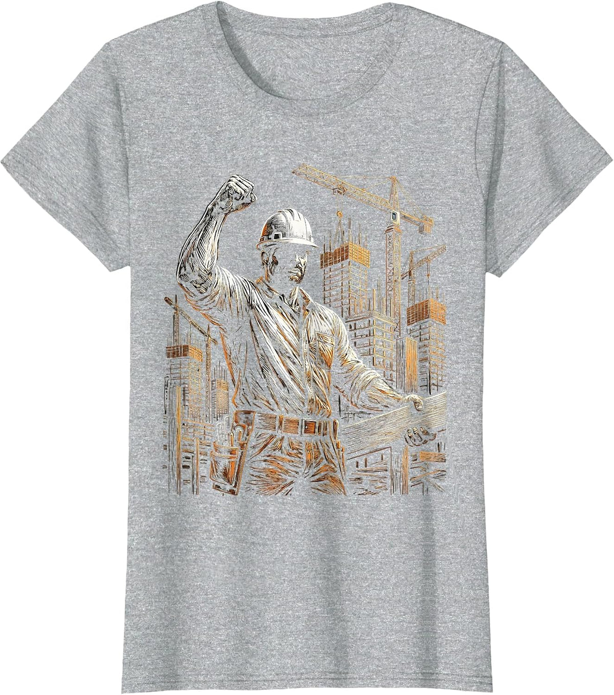 Labor Day Construction Worker City Skyline T-Shirt - Heather Grey