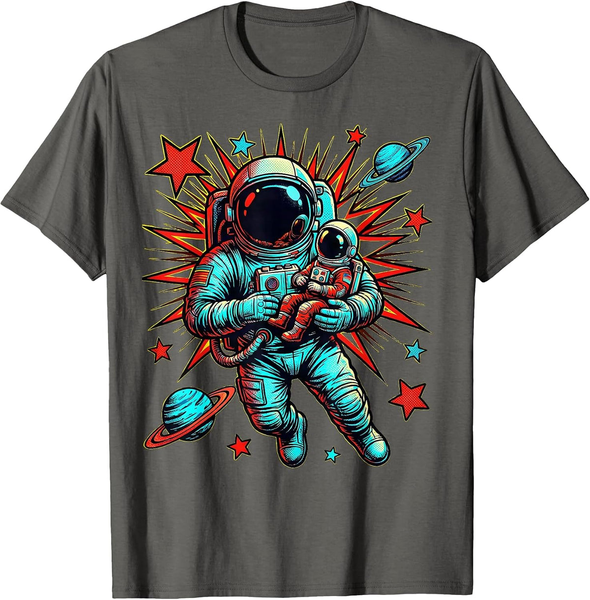 Men's Astronaut Dad and Child Floating in Space T-Shirt - Asphalt Grey