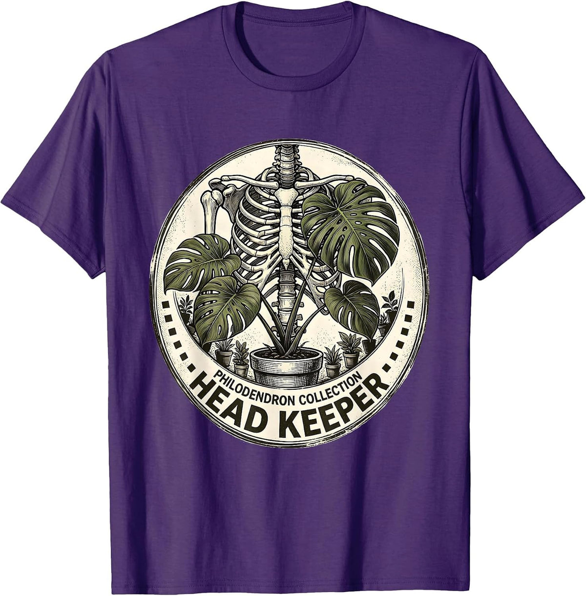 Philodendron Collection Head Keeper Skeleton Plant Lover T-Shirt - Purple