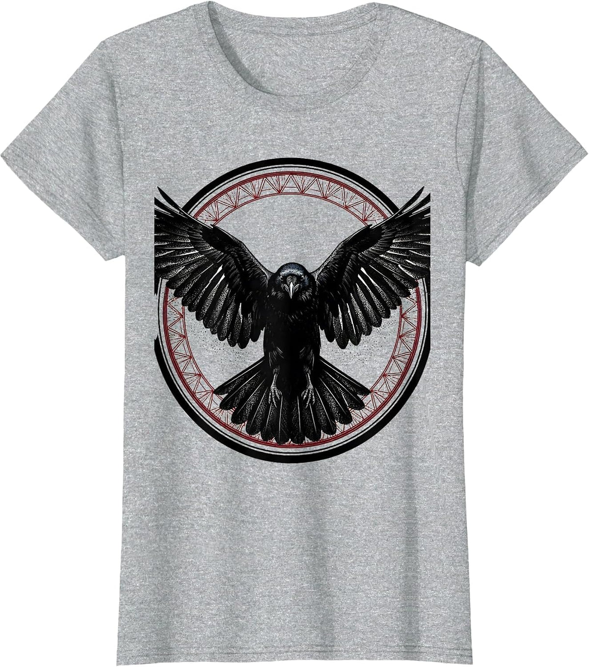 Women's Crow In Flight Spread Wings Bird Art Design T-Shirt - Heather Grey