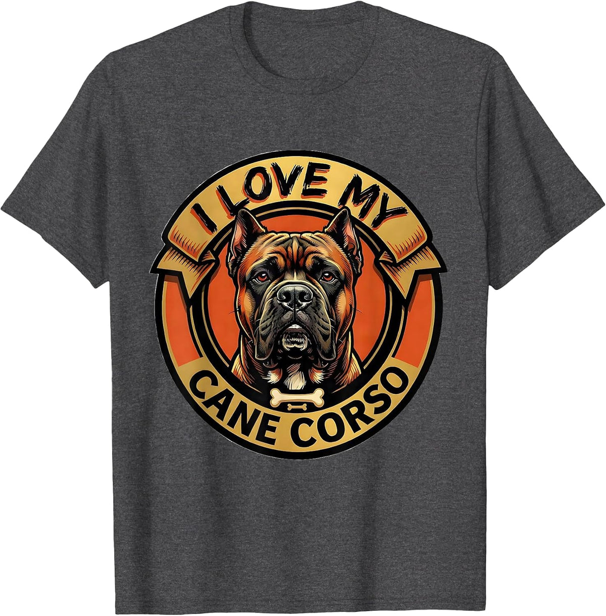 Men's I Love My Cane Corso Sign Painter Showcard Dog Owner Pride T-Shirt - Dark Heather Grey