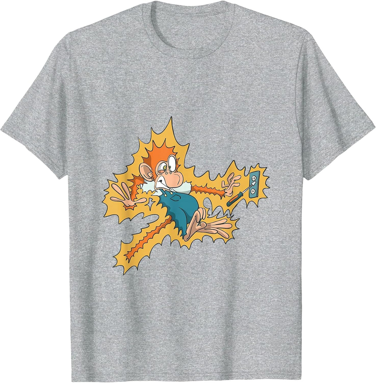 Monkey Electrician Getting Electric Shock T-Shirt - Heather Grey