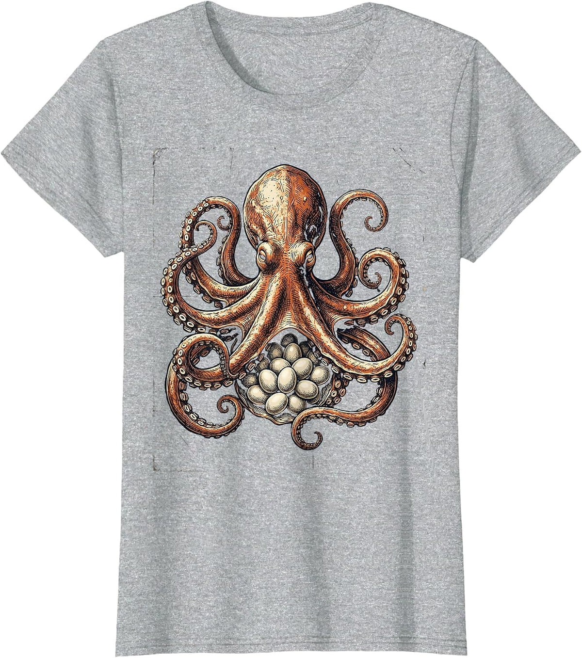 Women's Mother Octopus Guarding Eggs Mama Ocean Art T-Shirt - Heather Grey