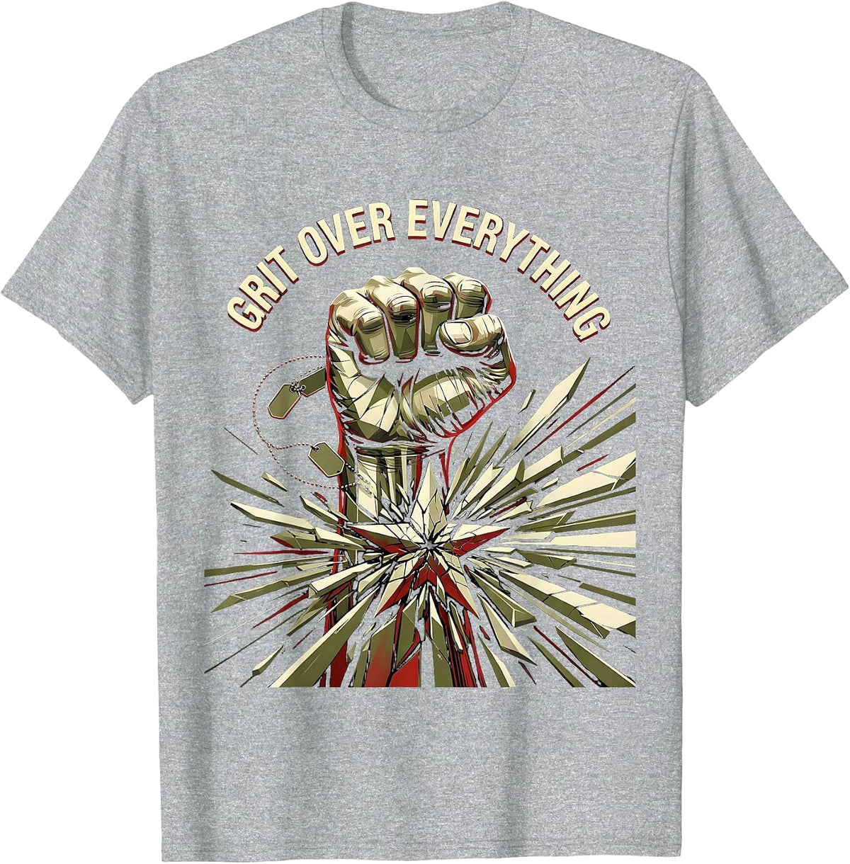 Men's Grit Over Everything Army Warrior Design T-Shirt - Heather Grey
