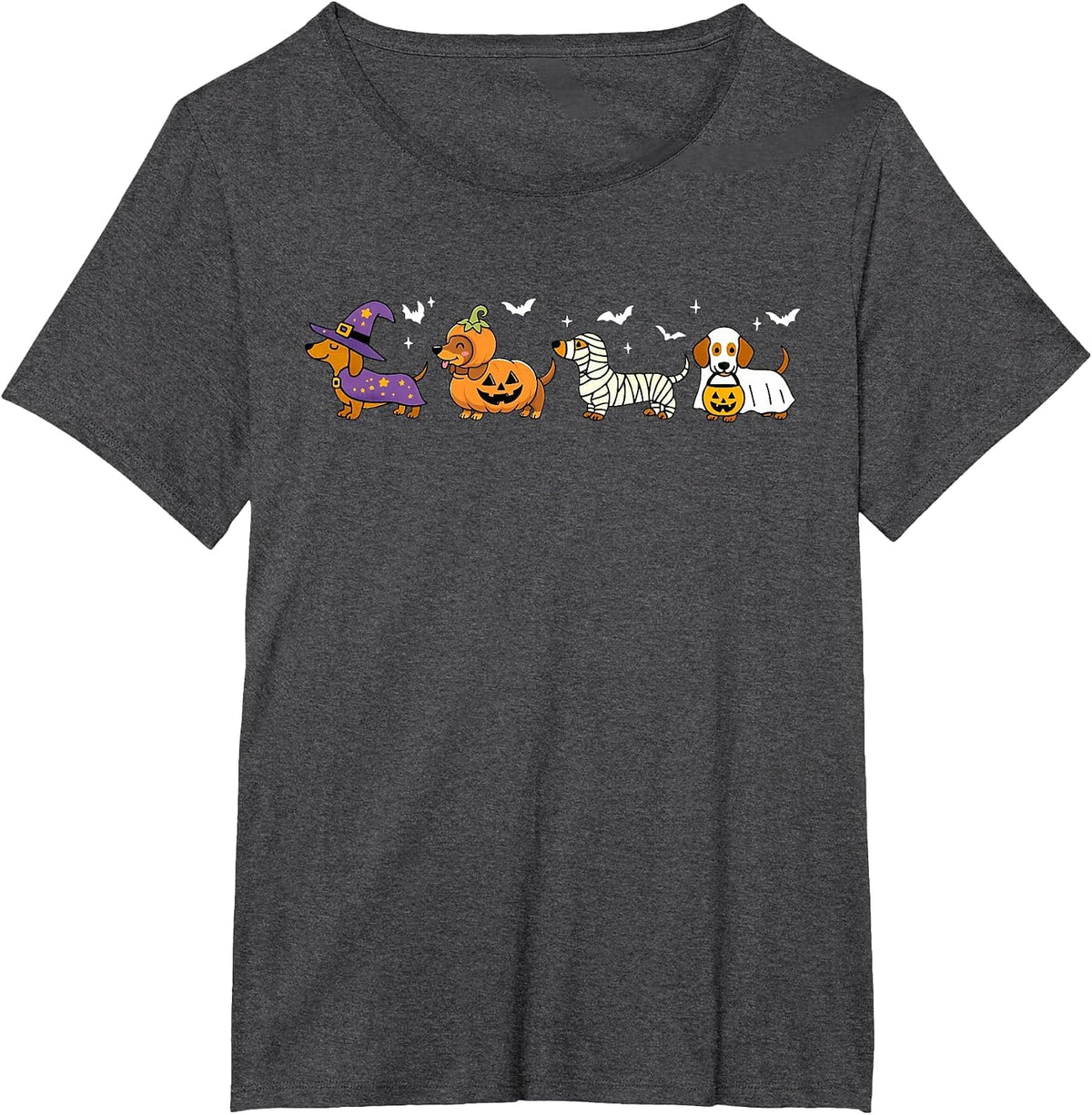 Cute Dachshund Ghost Pumpkin Dog Halloween Costume T-Shirt - Dark Heather Grey