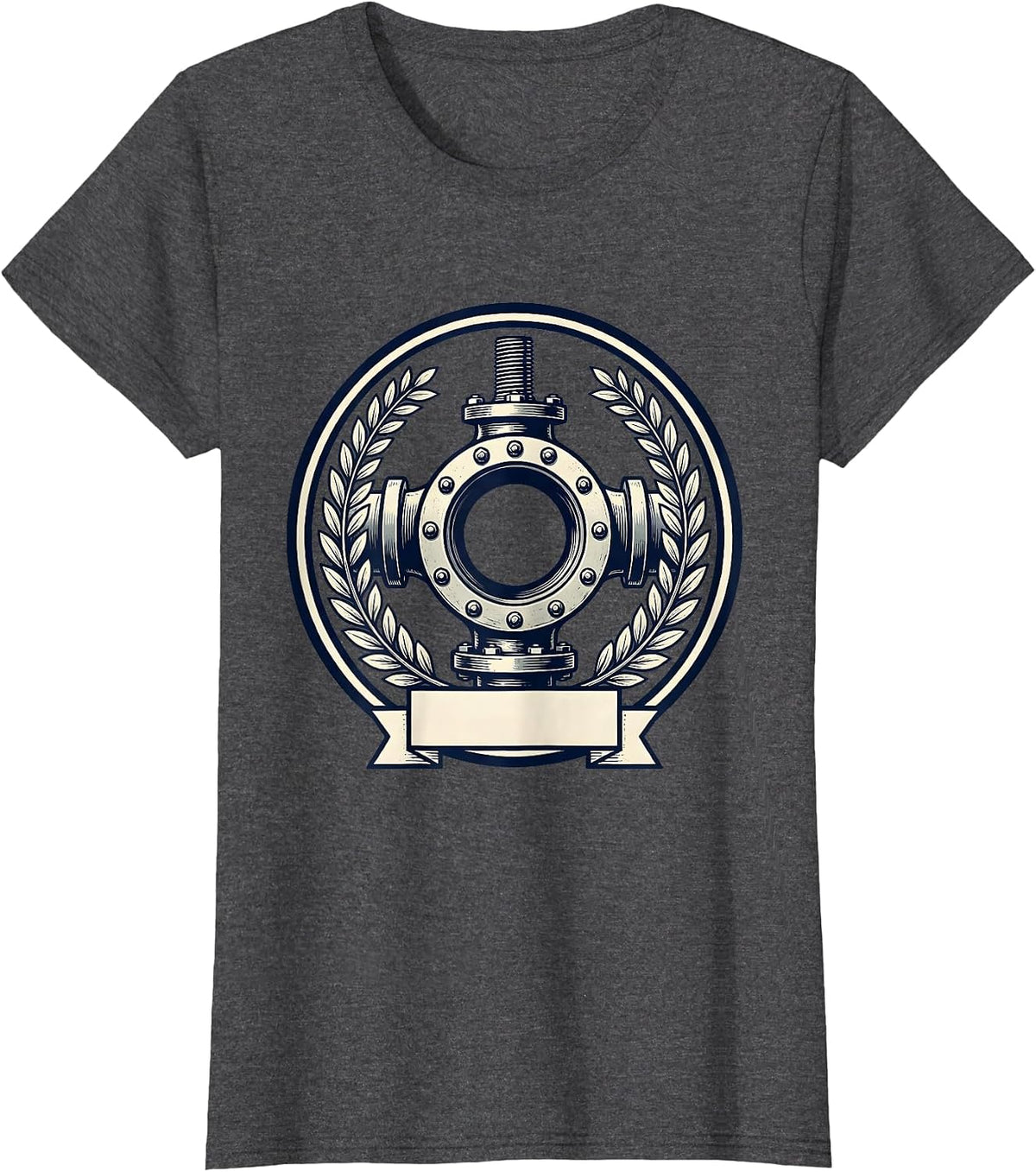 Women's Sealed Pipe Flange Emblem Funny Plumber Pipefitter Humor T-Shirt - Dark Heather Grey