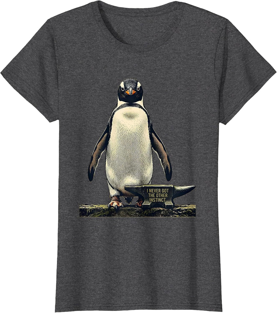 Women's I Never Got The Other Instinct Funny Penguin Martial Arts T-Shirt - Dark Heather Grey