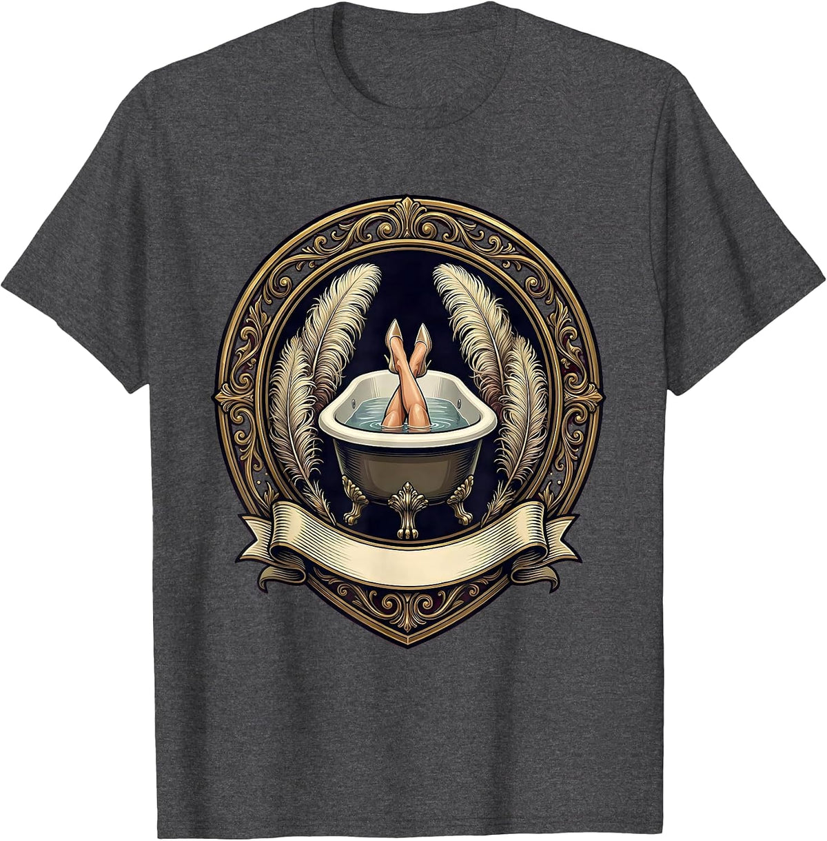 Men's Showgirl Feet Soaking in Tub Backstage Art T-Shirt - Dark Heather Grey