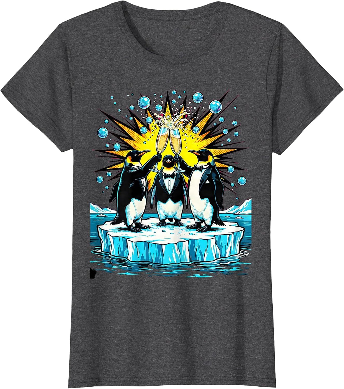 Women's Birthday Squad Penguin Celebration Iceberg Design T-Shirt - Dark Heather Grey