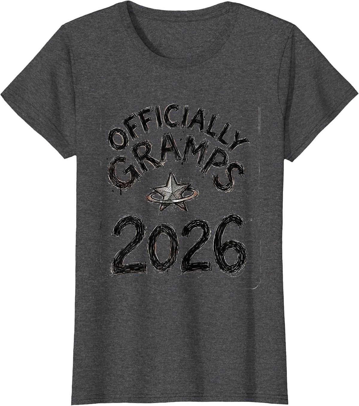 Women's Officially Gramps 2026 Hand Sketched Grandpa Gift Christmas T-Shirt - Dark Heather Grey