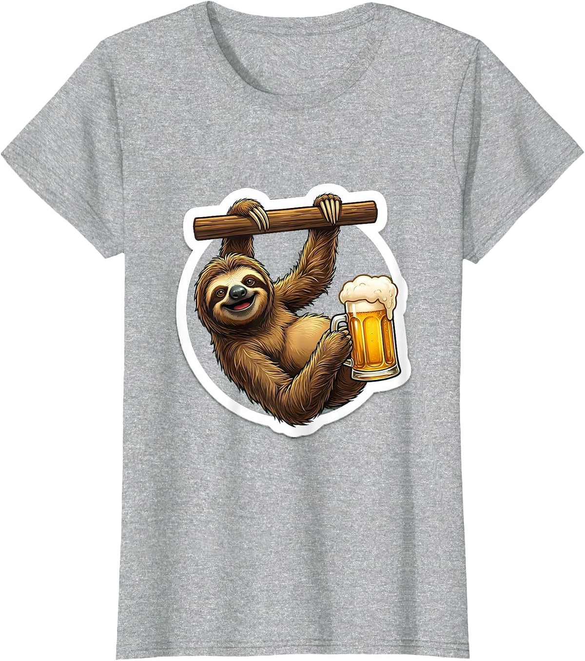Funny Sloth Hanging at the Bar Beer Lover T-Shirt - Heather Grey