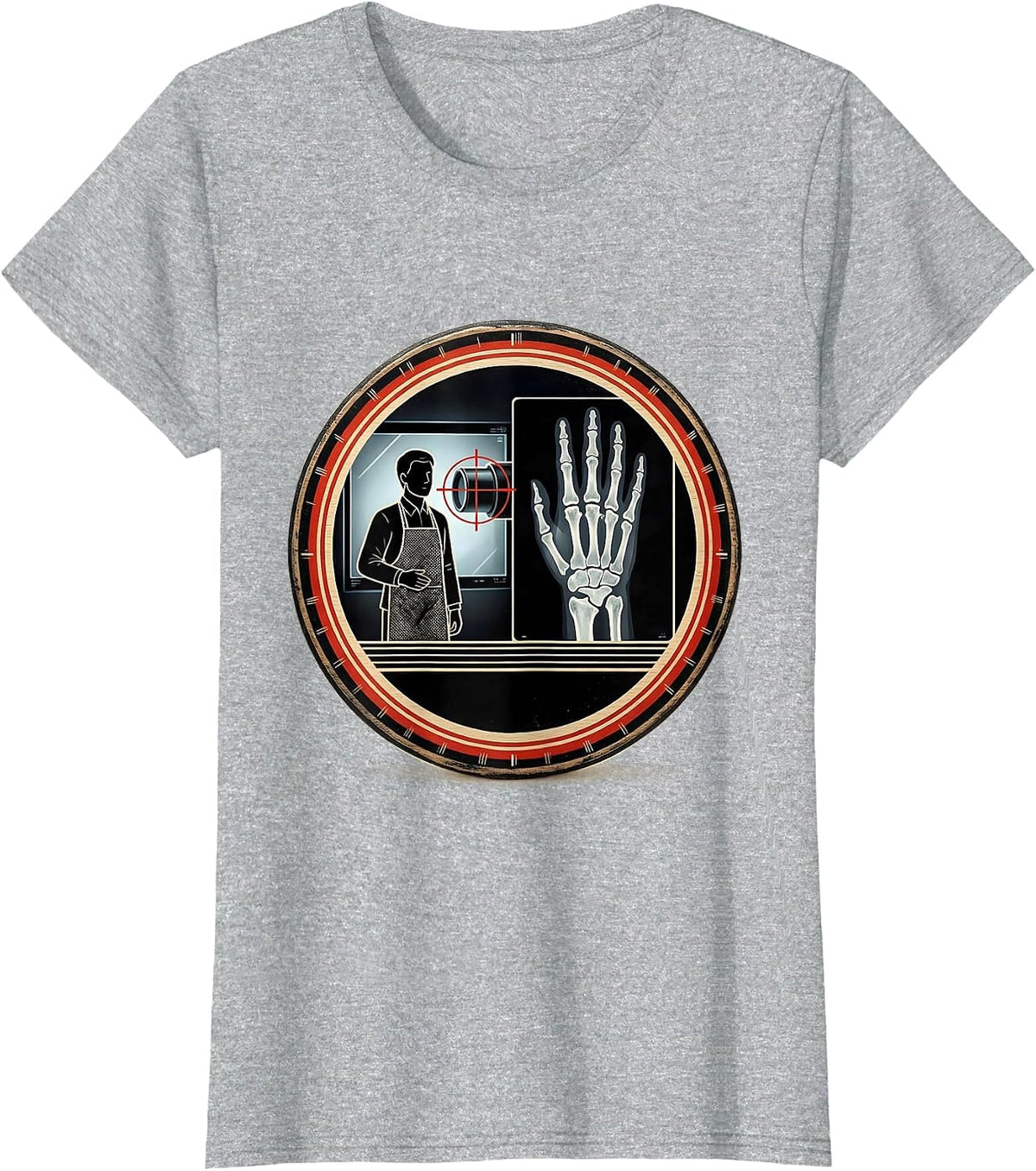 Women's Technologist Radiation Humor X-Ray Tech Lead Screen Badge T-Shirt - Heather Grey