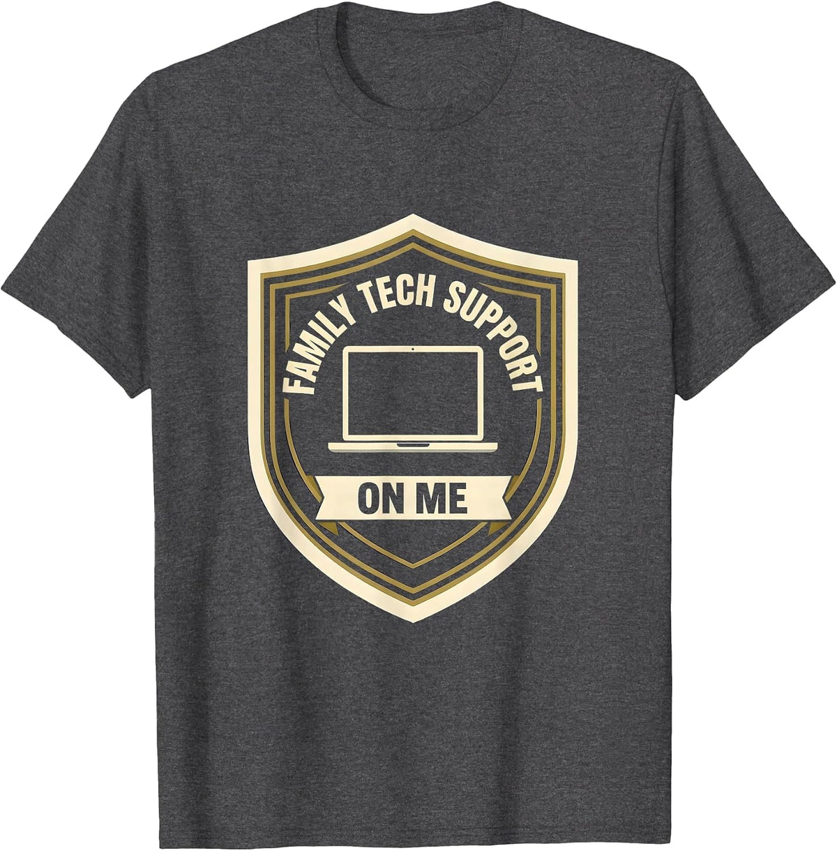 Men's Family Tech Support On Me Funny IT Humor Tech Engineer Gift T-Shirt - Dark Heather Grey