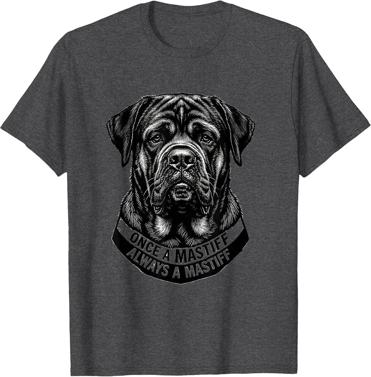 Men's Once A Mastiff Always A Mastiff Vintage School Mascot Team T-Shirt - Dark Heather Grey