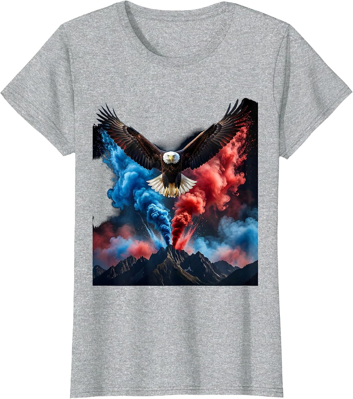 Bald Eagle Soaring Over Mountain Range T-Shirt - Heather Grey