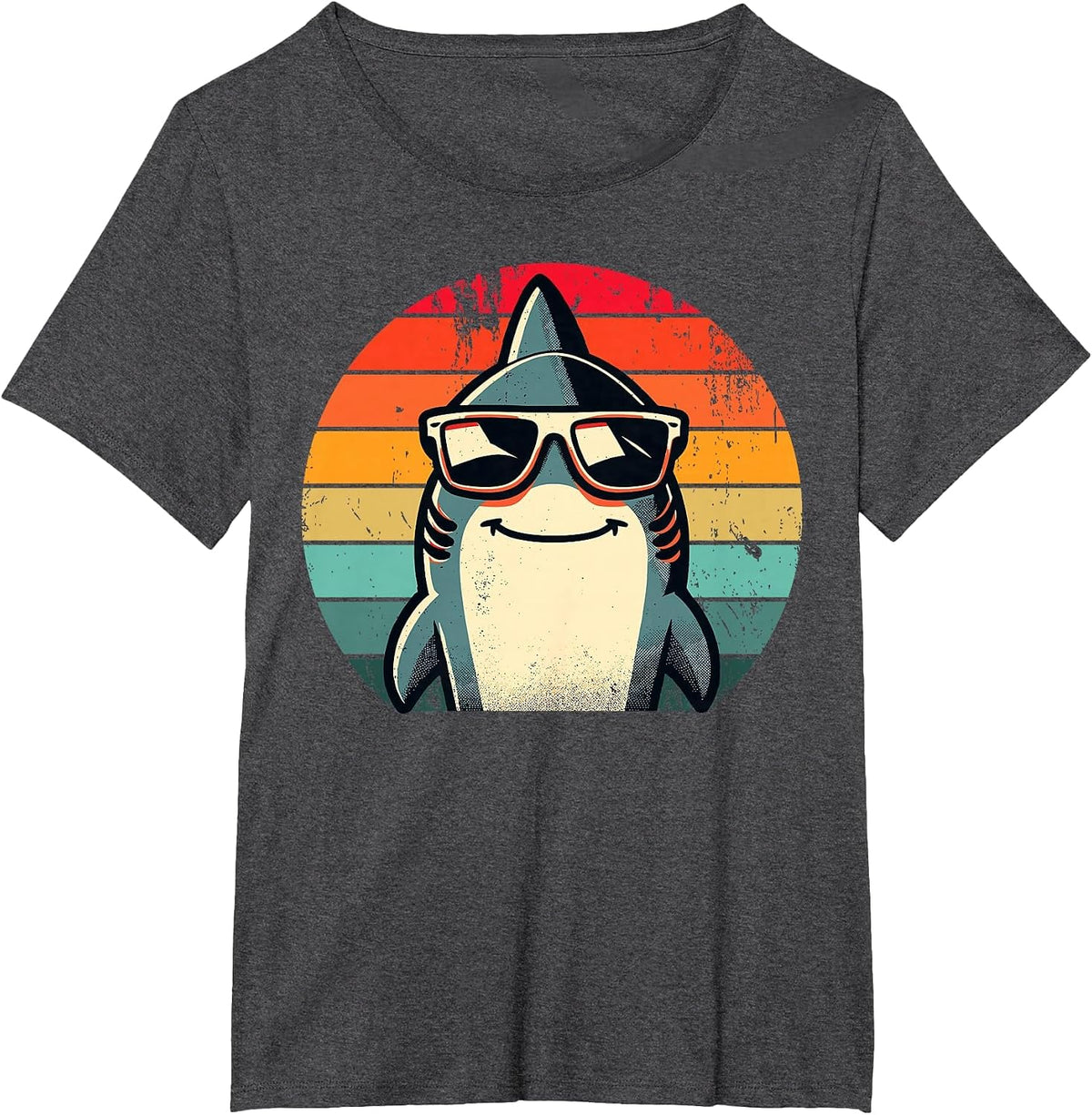 Cool Retro Shark in Sunglasses 70s 80s 90s Funny Shark T-Shirt - Dark Heather Grey
