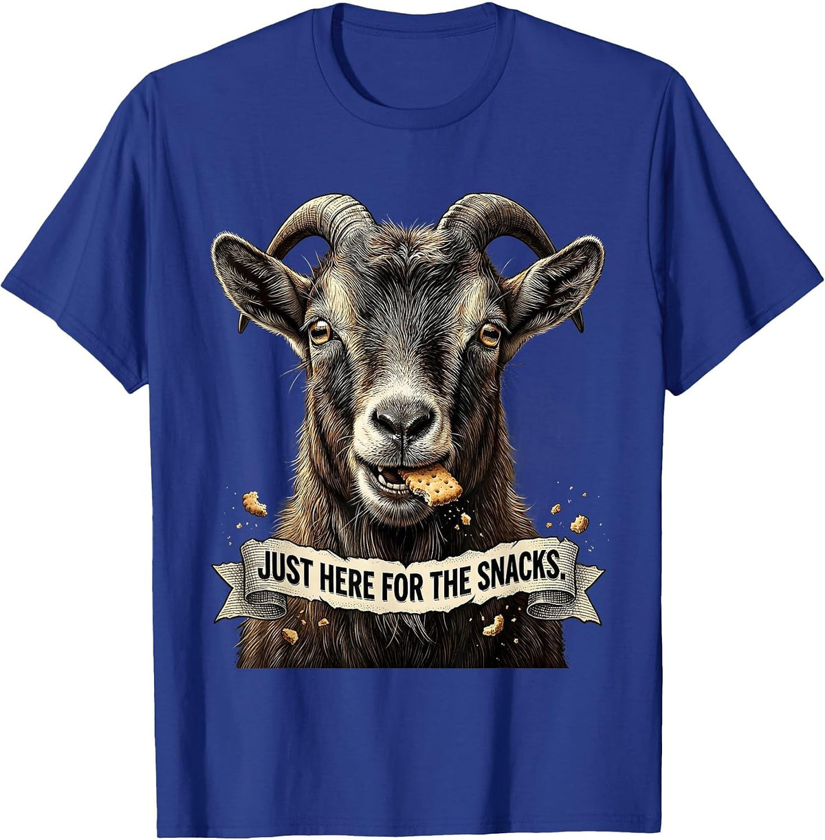 Men's Just Here for the Snacks Funny Goat Design T-Shirt - Royal Blue