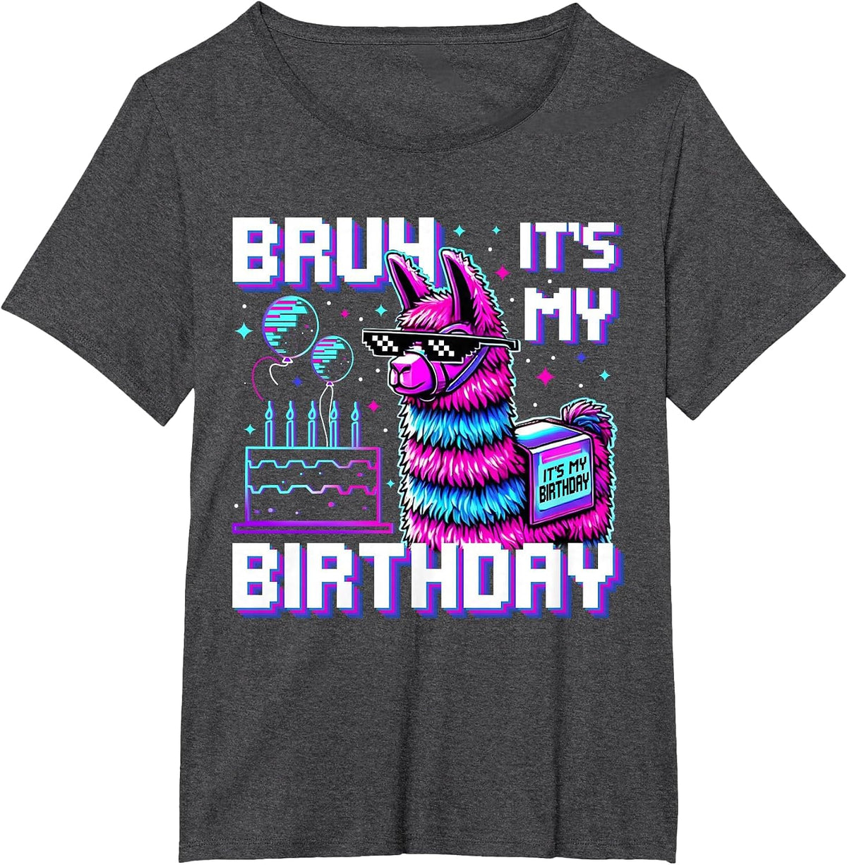 Bruh Its My Birthday Boys Girls Matching Funny Alpaca Theme T-Shirt - Dark Heather Grey