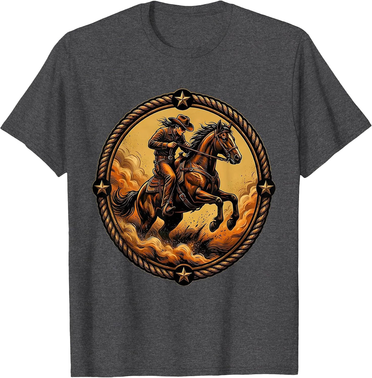 Cowboy Riding Through Dust Storm Graphic T-Shirt - Dark Heather Grey
