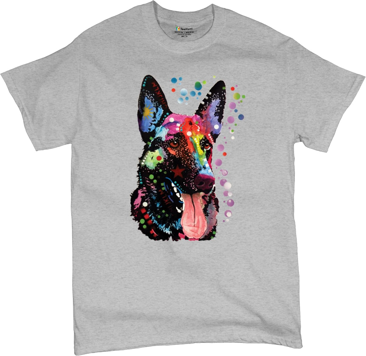 Dean Russo German Shepherd T-Shirt Colorful Dog Best Friend Men's Tee - Gray