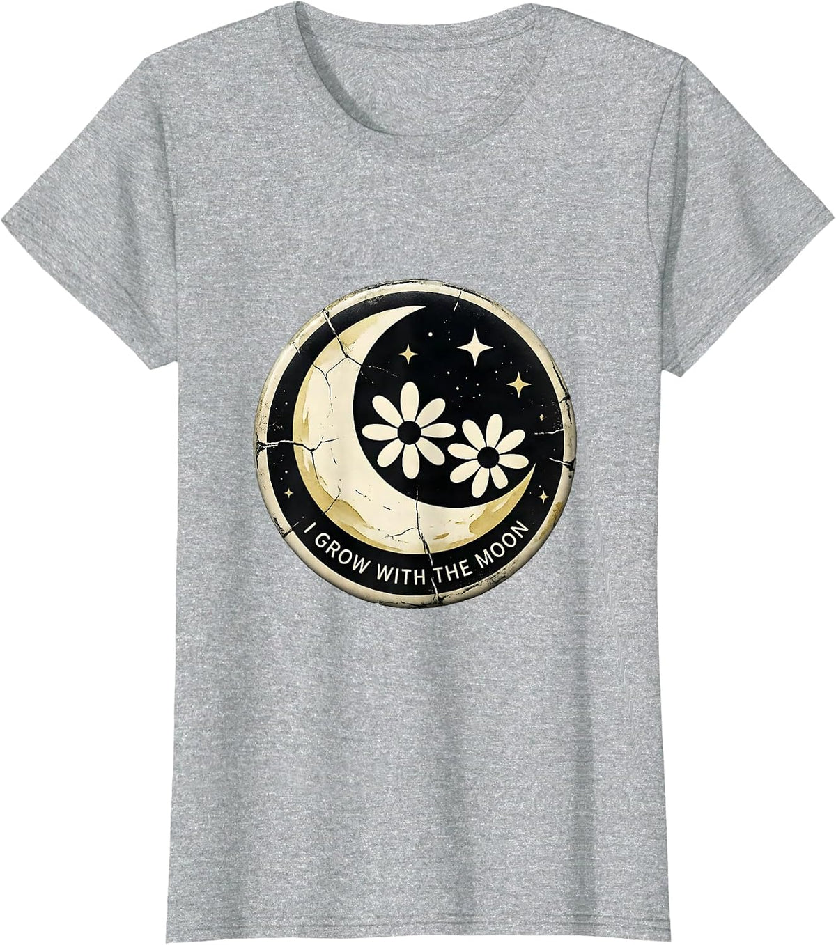 I Grow With The Moon Boho Celestial Moon Phase Botanical T-Shirt - Heather Grey