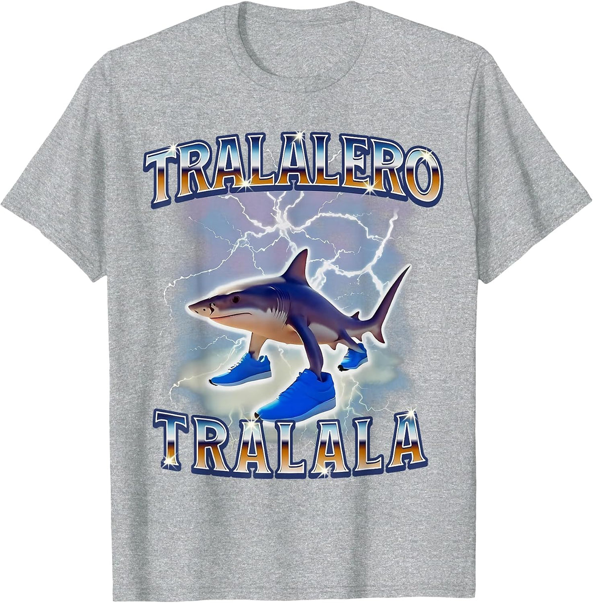 Tralalero Tralala Funny Shark Meme Bootleg T-Shirt - Heather Grey