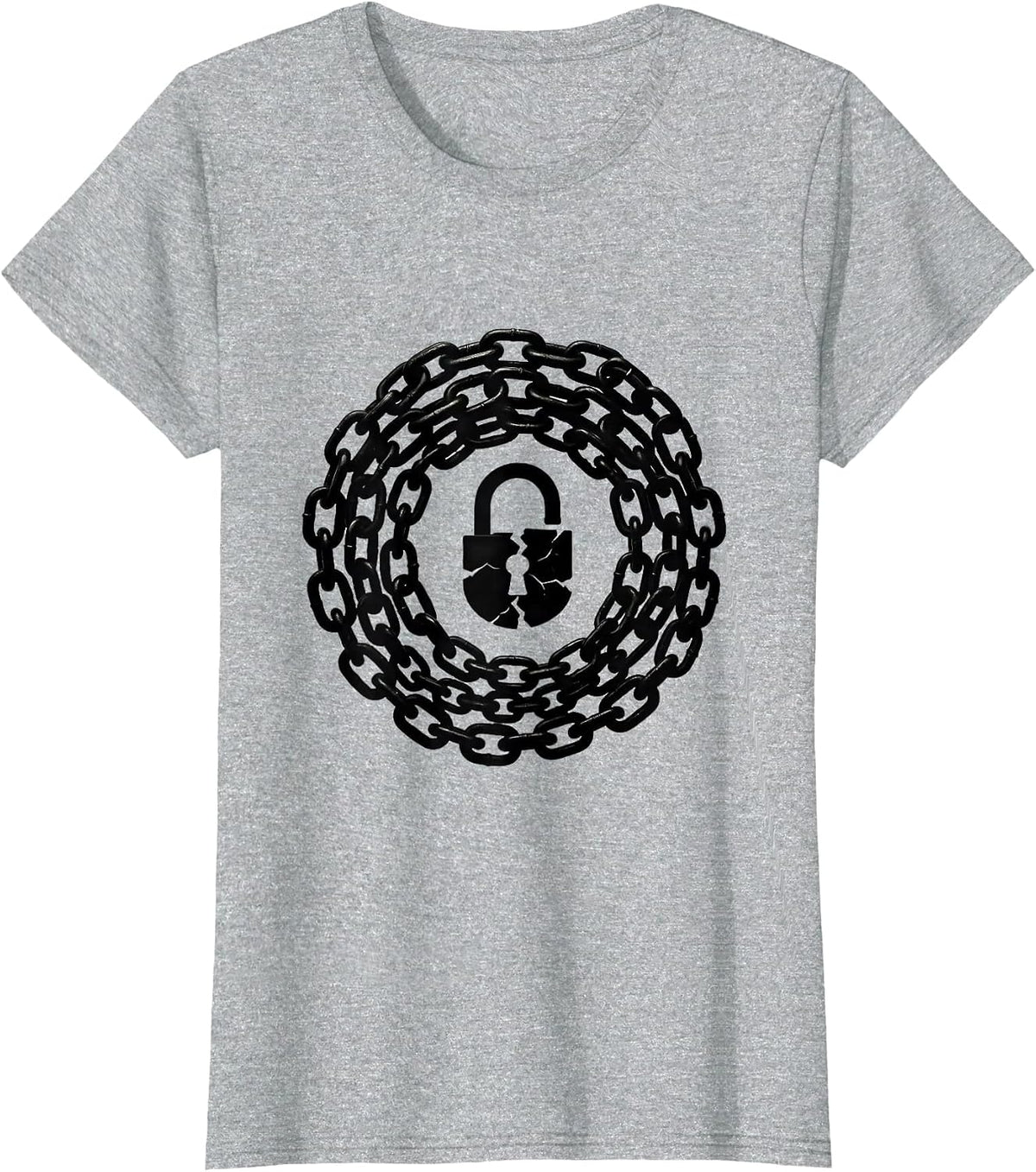 Women's Grunge Broken Padlock Heavy Chain Illustration T-Shirt - Heather Grey