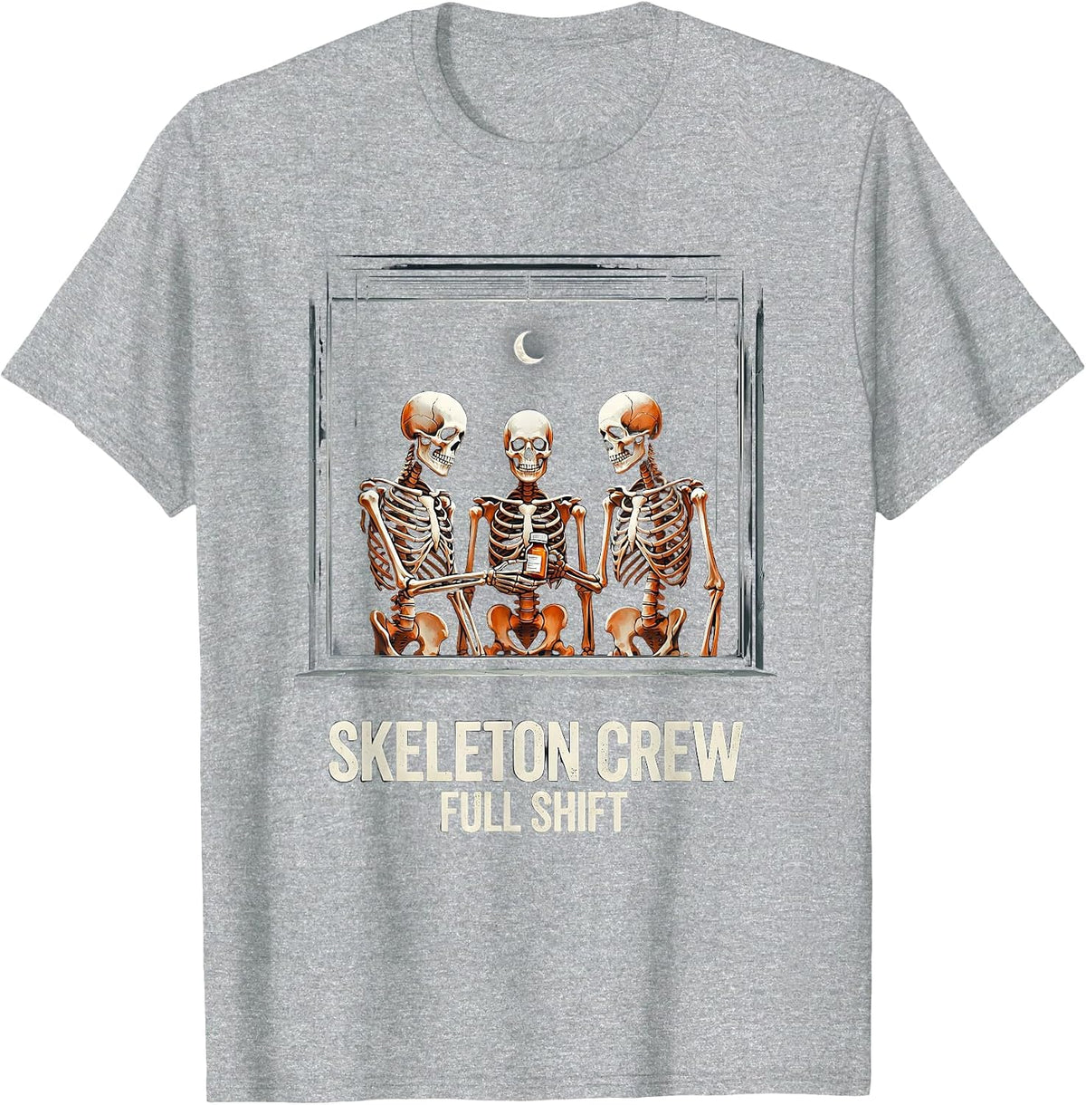 Men's Skeleton Crew, Full Shift Funny Pharmacy Tech Halloween T-Shirt - Heather Grey