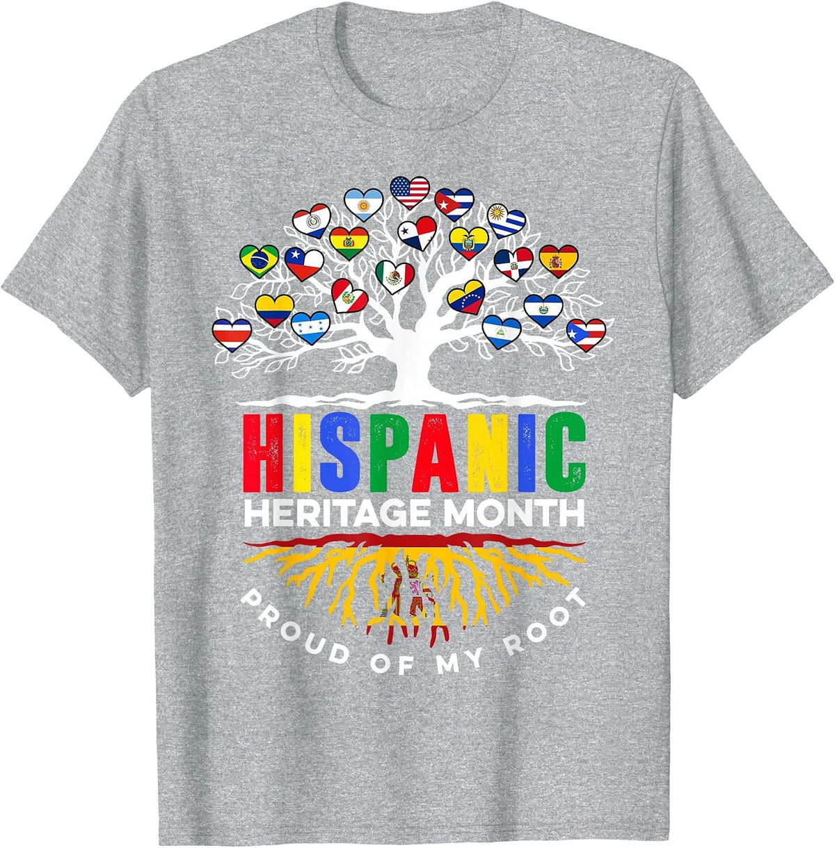 Hispanic Heritage Month Spanish Proud of My Root Spain T-Shirt - Heather Grey