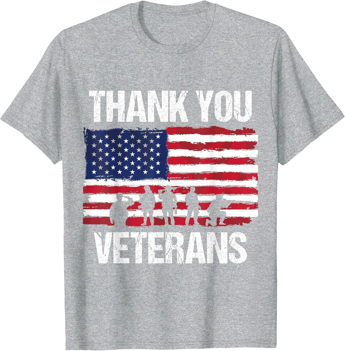 Thank You! Veterans Day & Memorial Day Partiotic Military T-Shirt - Heather Grey