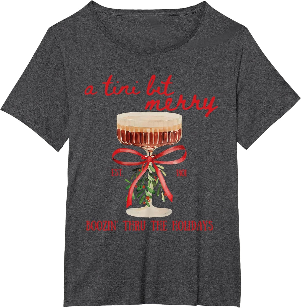 A Tini Bit Merry Sweatshirt Merry Tini Merrier Martini Xmas T-Shirt - Dark Heather Grey