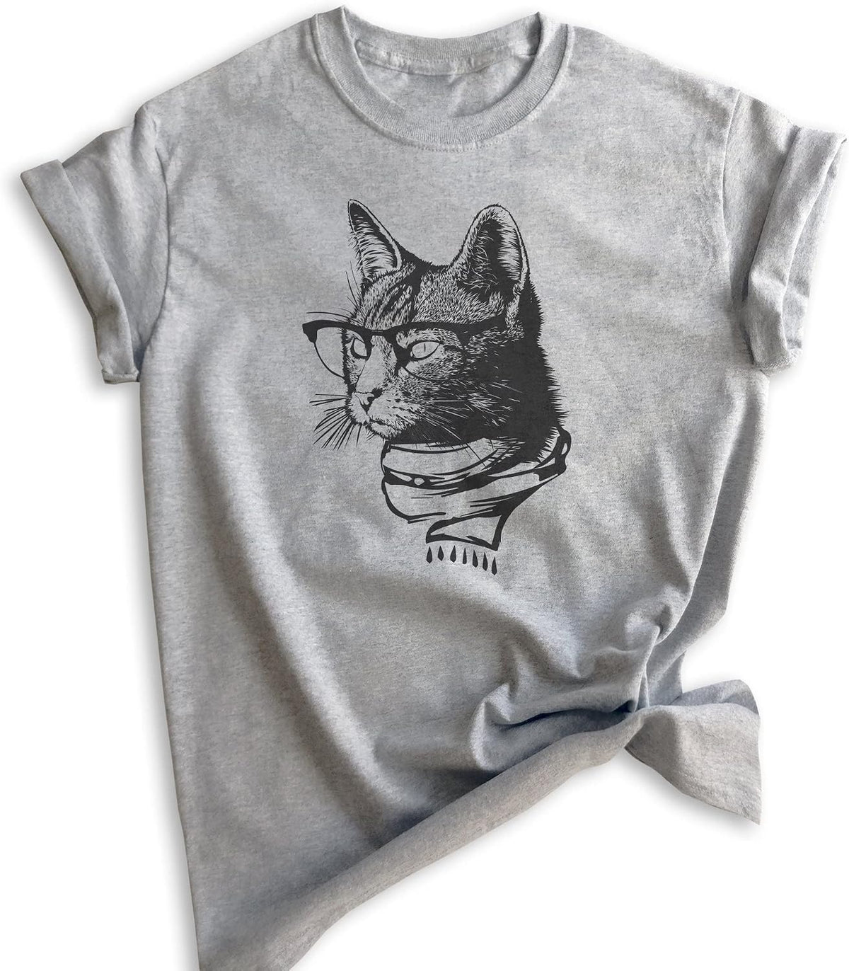 Hipster Cat Shirt, Unisex Women's Men's Shirt, Cat Lover Shirt, Cat Glasses Tee, Nerdy Tee, Cat Mom Shirt - Heather Gray