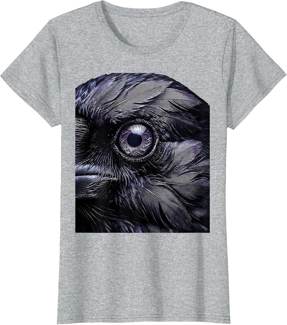 Close-Up Crow Eye Feather Detail Illustration T-Shirt - Heather Grey