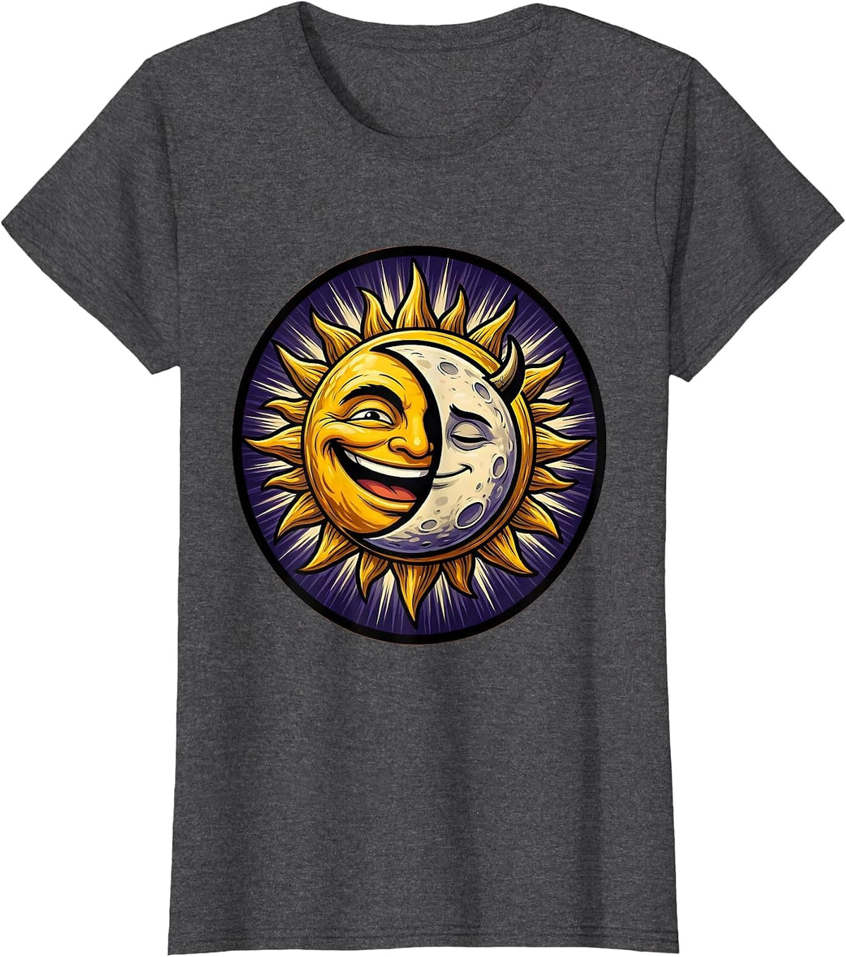 Women's Solar Eclipse Sun and Moon Alignment Graphic T-Shirt - Dark Heather Grey