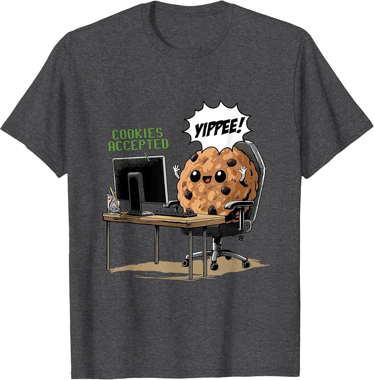 Cookies Accepted Nerd Shirt Funny Computer Internet Coder T-Shirt, Men, Dark Heather Grey, X-Large - As Pictured