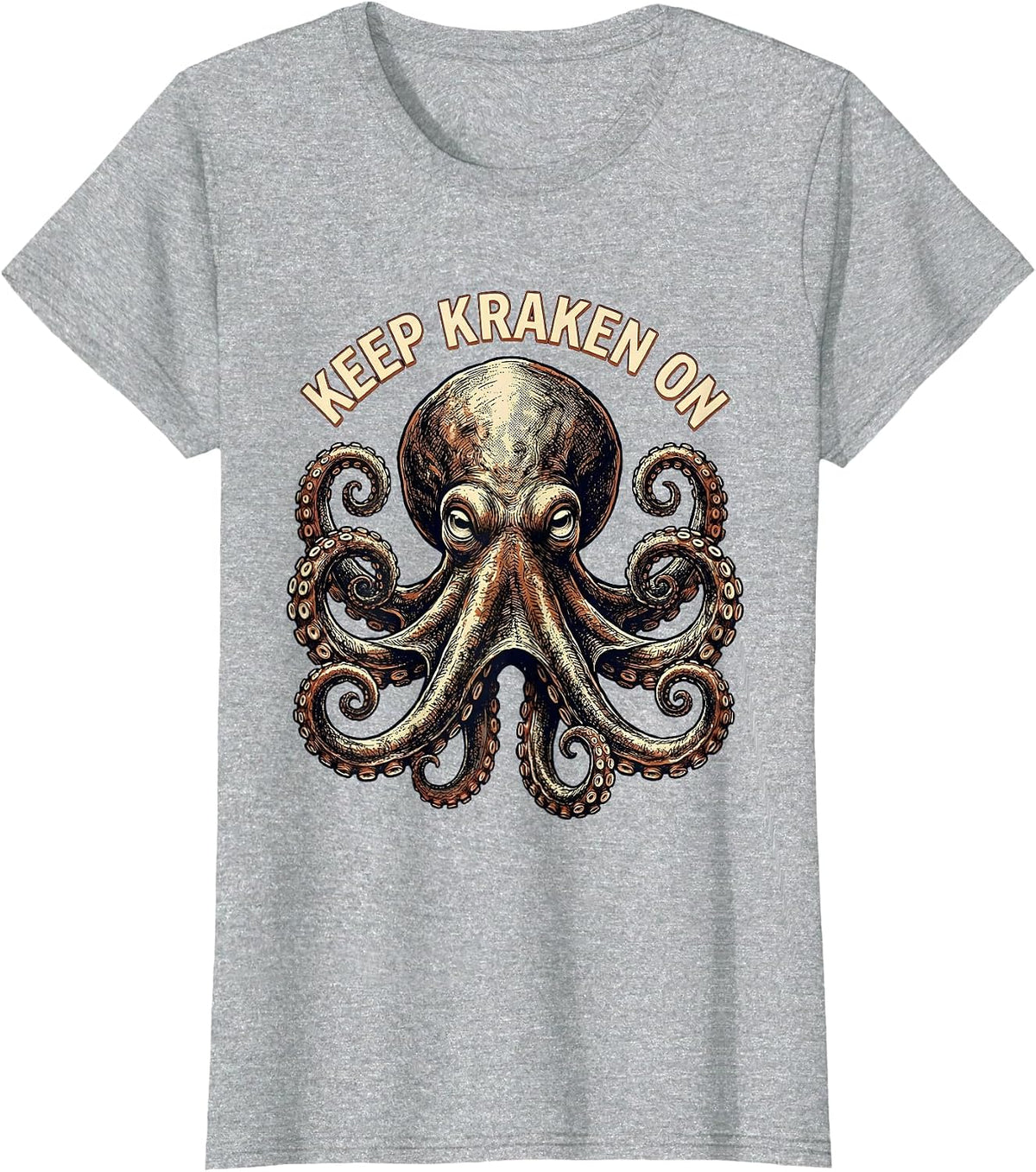 Keep Kraken On Vintage Octopus Lover Ocean Animal Art T-Shirt - Heather Grey