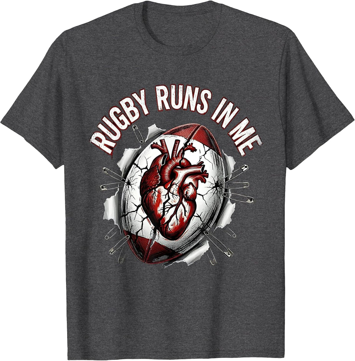 Rugby Runs In Me Passionate Fan Design T-Shirt - Dark Heather Grey
