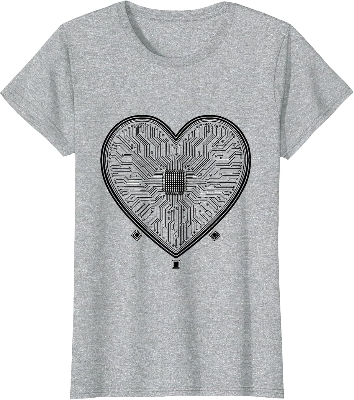 Heart Circuit Board Line Art Nerd Geek Humor T-Shirt - Heather Grey