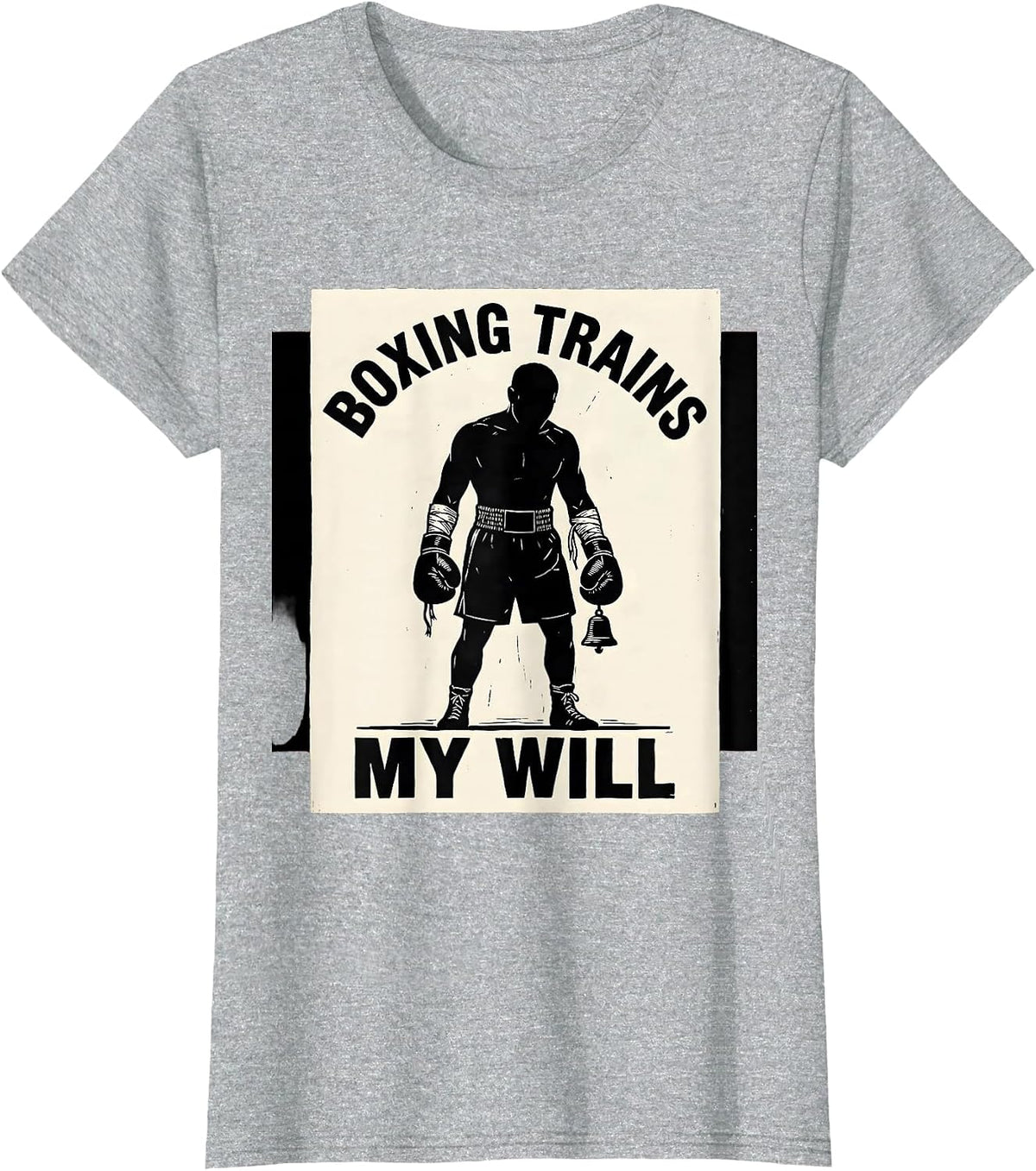 Boxing Trains My Will Linocut Boxing Fan Gift T-Shirt - Heather Grey
