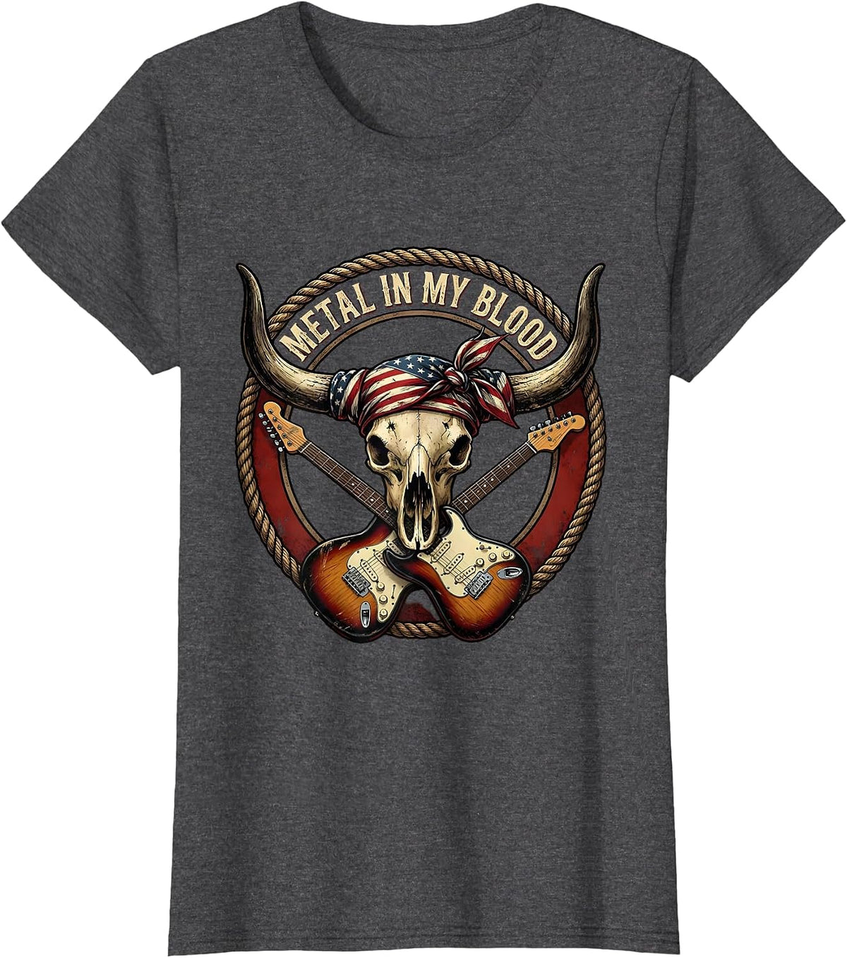 Women's Metal In My Blood Rock Music Graphic Design T-Shirt - Dark Heather Grey