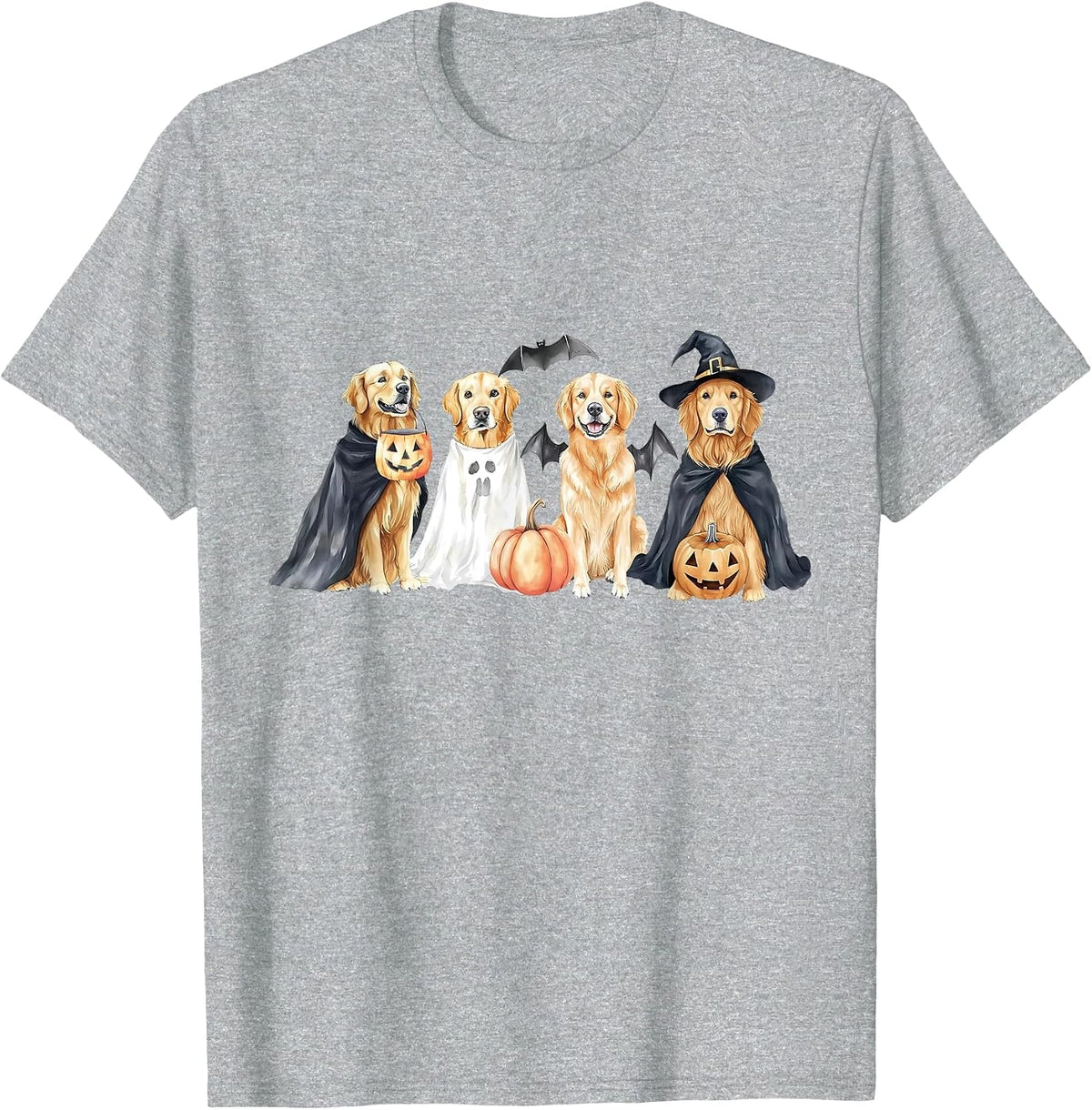 Golden Retriever Dogs Ghost Boo Witch Costume Halloween T-Shirt - Heather Grey